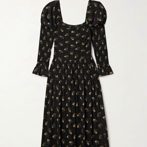 Doen Wilmina Floral Dress XS NWOT Buttercup Bouquet Black with gold floral print
